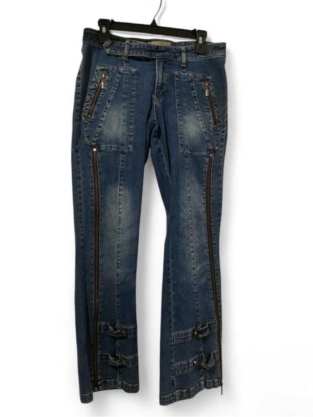 Crest Women's Dark Blue Bootcut Jeans with Zipper & Buckle Details